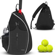 🎒 water-resistant tennis crossbody backpack for men and women - holds tennis, badminton, squash rackets, pickleball paddles set, racquets, balls, and more outdoor sports gear - black logo