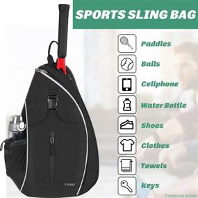 img 1 attached to 🎒 Water-Resistant Tennis Crossbody Backpack for Men and Women - Holds Tennis, Badminton, Squash Rackets, Pickleball Paddles Set, Racquets, Balls, and More Outdoor Sports Gear - Black