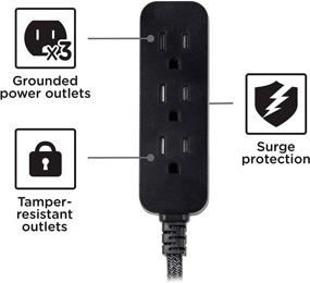 img 3 attached to Cordinate 10 Ft Braided Extension Cord Power Strip with Surge Protection & Tamper Resistant Outlets, Black/Dark Heather, ETL Listed