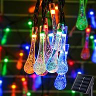 outdoor lights solar string 21 ft 30 led multicolor water drop garden lights 8 lighting modes waterproof fairy string terrace patio camping holiday decoration (water drop) logo