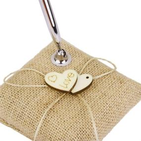 img 1 attached to 🖋️ Vintage Burlap Wedding Reception Guest Pen with Stand | Wooden Hearts Embellished | Party Table Decor for Wedding Reception | EBTOYS