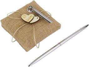 img 3 attached to 🖋️ Vintage Burlap Wedding Reception Guest Pen with Stand | Wooden Hearts Embellished | Party Table Decor for Wedding Reception | EBTOYS