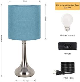 img 3 attached to 🛋️ Set of 2 Modern Brushed Nickel Bedside Table Lamps with Blue Fabric Shades for Living Room, Bedroom, and Office