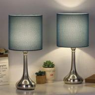 🛋️ set of 2 modern brushed nickel bedside table lamps with blue fabric shades for living room, bedroom, and office логотип