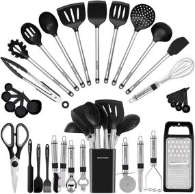 img 4 attached to 33-Piece Silicone Cooking Utensil Set - Essential Kitchen Gadgets & Spoons for Nonstick Cookware 🍳 - Silicone and Stainless Steel Spatula Set - Top Kitchen Tools, Handy Pots and Pans Accessories