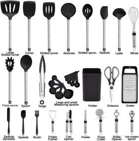 img 3 attached to 33-Piece Silicone Cooking Utensil Set - Essential Kitchen Gadgets & Spoons for Nonstick Cookware 🍳 - Silicone and Stainless Steel Spatula Set - Top Kitchen Tools, Handy Pots and Pans Accessories