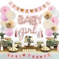 🎀 optimized pink baby shower decorations for girl by sweet baby co. - it's a girl banner, baby girl letter balloons, flower pom poms, paper lanterns, tassels (rose gold, pink, ivory, white sprinkle set) logo