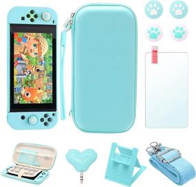 img 4 attached to 🎮 Blue Animal Crossing Nintendo Switch Bundle: Case, Thumb Grips, Headphone Adapter, Stand, Screen Protector, Wrist Strap & Shoulder Strap