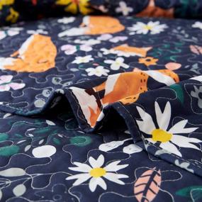 img 1 attached to 🌸 Colorful Flower Blue Orange Fox Quilt: Twin Size Bedspread Set with Soft Cartoon Forest Animals - Lightweight, Bedding Coverlet Including Pillow Shams