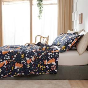 img 3 attached to 🌸 Colorful Flower Blue Orange Fox Quilt: Twin Size Bedspread Set with Soft Cartoon Forest Animals - Lightweight, Bedding Coverlet Including Pillow Shams