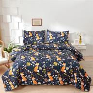 🌸 colorful flower blue orange fox quilt: twin size bedspread set with soft cartoon forest animals - lightweight, bedding coverlet including pillow shams logo