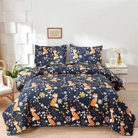 img 4 attached to 🌸 Colorful Flower Blue Orange Fox Quilt: Twin Size Bedspread Set with Soft Cartoon Forest Animals - Lightweight, Bedding Coverlet Including Pillow Shams