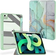 📱 ipad air 4th generation case, feams slim lightweight trifold 10.9 inch 2020 transparent clear back cover with auto wake/sleep & pencil holder for ipad air 4, green marble logo