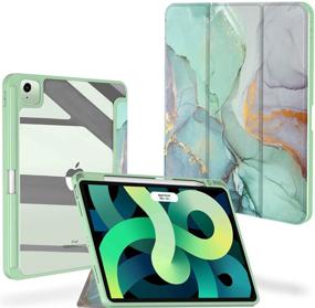 img 4 attached to 📱 iPad Air 4th Generation Case, Feams Slim Lightweight Trifold 10.9 Inch 2020 Transparent Clear Back Cover with Auto Wake/Sleep & Pencil Holder for iPad Air 4, Green Marble