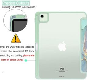 img 2 attached to 📱 iPad Air 4th Generation Case, Feams Slim Lightweight Trifold 10.9 Inch 2020 Transparent Clear Back Cover with Auto Wake/Sleep & Pencil Holder for iPad Air 4, Green Marble