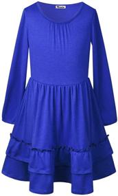 img 4 attached to Mirawise Girls Long Sleeve Ruffle Twirly Dresses: Stylish Cotton Fancy Sundresses for Ages 4-13