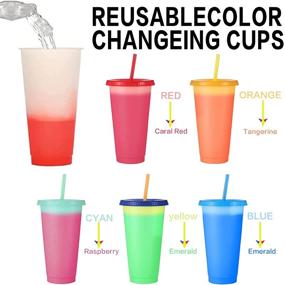 img 3 attached to 🥤 Sursip 24oz Plastic Tumblers with Lids & Straws - 5 Pack Reusable Party Drinking Cups, BPA-free, Color Changing Cups for Kids & Adults