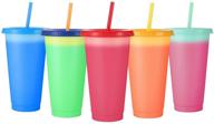 🥤 sursip 24oz plastic tumblers with lids & straws - 5 pack reusable party drinking cups, bpa-free, color changing cups for kids & adults logo