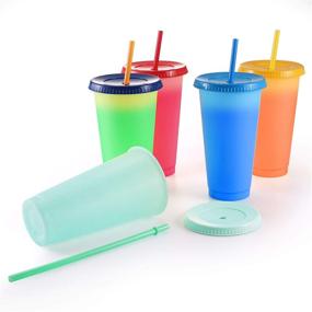 img 2 attached to 🥤 Sursip 24oz Plastic Tumblers with Lids & Straws - 5 Pack Reusable Party Drinking Cups, BPA-free, Color Changing Cups for Kids & Adults