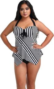 img 1 attached to Women's Plus Size Tankini Two Piece 👙 Bathing Suits Swimwear Patchwork Open Back Printed by FULLFITALL