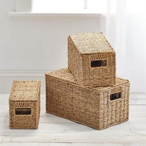 img 2 attached to 🧺 mDesign Natural Woven Seagrass Closet Storage Organizer Basket Bin Set - 3 Piece Set, Natural Finish