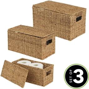 img 3 attached to 🧺 mDesign Natural Woven Seagrass Closet Storage Organizer Basket Bin Set - 3 Piece Set, Natural Finish