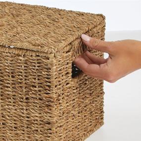 img 1 attached to 🧺 mDesign Natural Woven Seagrass Closet Storage Organizer Basket Bin Set - 3 Piece Set, Natural Finish