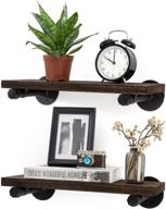 🏡 rustic farmhouse floating shelves: industrial pipe brackets for stylish wall mounted wood shelving storage - set of 2 logo