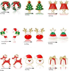 img 3 attached to 🎄 Christmas Dangle Earrings Set of 9/12 Pairs - Festive Christmas Tree, Star, Bell, Bow, Ball, Elk Stud Earrings for Women and Girls