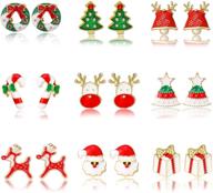 🎄 christmas dangle earrings set of 9/12 pairs - festive christmas tree, star, bell, bow, ball, elk stud earrings for women and girls logo