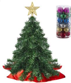 img 2 attached to 🎄 Prextex 22 Inch Tabletop Mini Christmas Tree Set: DIY Decor with Warm-White LED Lights, Star Treetopper, and Hanging Ornaments - Great for Festive Tabletop Christmas Decorations