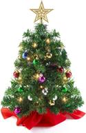 🎄 prextex 22 inch tabletop mini christmas tree set: diy decor with warm-white led lights, star treetopper, and hanging ornaments - great for festive tabletop christmas decorations логотип