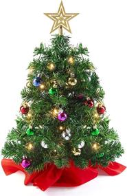 img 4 attached to 🎄 Prextex 22 Inch Tabletop Mini Christmas Tree Set: DIY Decor with Warm-White LED Lights, Star Treetopper, and Hanging Ornaments - Great for Festive Tabletop Christmas Decorations