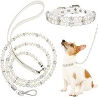 🐶 dog artificial pearl collars leash set - 2 rows pearls pet necklace and pu leather pearl leash with crystal rhinestone imitated pearl neck strap for dogs and cats logo