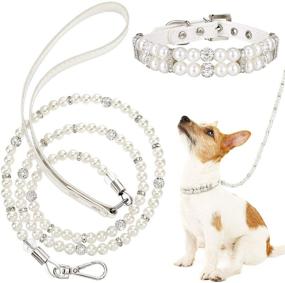 img 4 attached to 🐶 Dog Artificial Pearl Collars Leash Set - 2 Rows Pearls Pet Necklace and PU Leather Pearl Leash with Crystal Rhinestone Imitated Pearl Neck Strap for Dogs and Cats