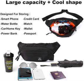 img 3 attached to 🎒 Waterproof Black Large Fanny Pack for Men and Women with Adjustable Strap - Fashionable Plus Size Waist Bag Pouch for Gym, Outdoors, and Events - Nylon Zippered Belt Pack