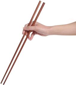 img 4 attached to Donxote Extra Long Wooden Noodles Kitchen Cooking Frying Chopsticks – 16.5 Inches, Set of 2 Pairs (Brown)