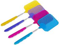 🪰 rmisodo extendable fly swatter - 4 piece set with telescopic handle - stainless steel manual swatting tool - random color logo