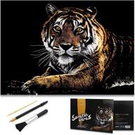 rainbow animal scratch art painting paper - engraving art & craft sets | creative foil scratch art toys gift | diy sketch card scratchboard for kids, adults, and women | 16'' x 11.2'' with 3 tools (tiger) logo