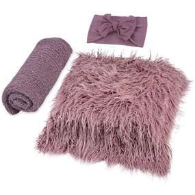 img 4 attached to Fascigirl 3PCS Newborn Photography Props: Toddler Photo Blankets, Headband, and Shaggy Area Rug Set - Multi-Purpose Swaddle Wrap and Photography Mat for Babies (Purple)