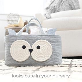 img 3 attached to 🦉 Cute Owl Diaper Caddy Organizer - 100% Cotton Rope Canvas - Portable Toy Storage for Changing Table, Nursery Decor for Baby Boy and Girl