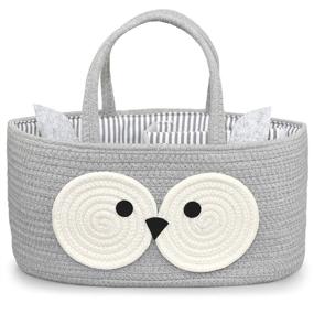 img 4 attached to 🦉 Cute Owl Diaper Caddy Organizer - 100% Cotton Rope Canvas - Portable Toy Storage for Changing Table, Nursery Decor for Baby Boy and Girl