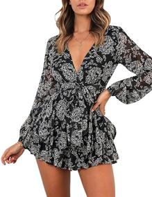 img 2 attached to 🌸 Stylish Women's Deep V-Neck Floral Print Romper with Double Layer Ruffle Hem