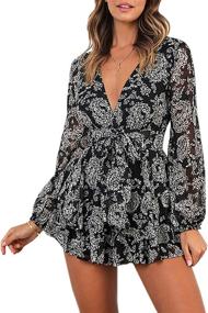 img 1 attached to 🌸 Stylish Women's Deep V-Neck Floral Print Romper with Double Layer Ruffle Hem