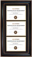 🖼️ ornate gold space art deco triple certificate frame with double mat for (3) 8.5x11 certificates and diplomas - sawtooth hangers, wall mount, portrait/vertical style, black over gold double mat логотип