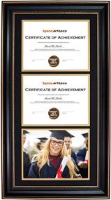 img 3 attached to 🖼️ Ornate Gold Space Art Deco Triple Certificate Frame with Double Mat for (3) 8.5x11 Certificates and Diplomas - Sawtooth Hangers, Wall Mount, Portrait/Vertical Style, Black Over Gold Double Mat