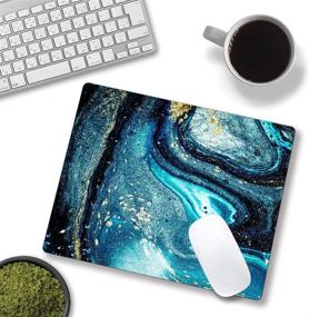 img 1 attached to 🔷 Blue Agate Marble Mouse Pad with Gold Powder, Abstract Ocean Design, Square Waterproof Mouse Mat with Non-Slip Rubber Base - Perfect Mouse Pads for Office, Laptop, Men, Women, and Kids