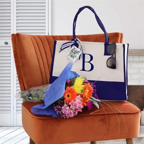 img 1 attached to 👜 Personalized Women's Handbags & Wallets: Monogrammed Cotton Canvas Totes