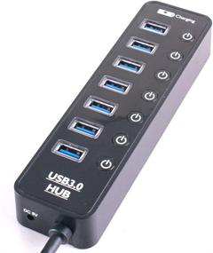 img 3 attached to 🔌 Bluwee 8-Port USB 3.0 Hub: 7 Data Transfer Ports, 1 Smart Charging Port, On/Off Switches | Glossy Black Design