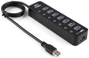 img 4 attached to 🔌 Bluwee 8-Port USB 3.0 Hub: 7 Data Transfer Ports, 1 Smart Charging Port, On/Off Switches | Glossy Black Design